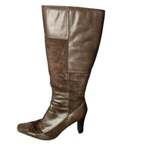 Bandolino Wilhelmina Brown & Suede Leather Knee-High Heeled Boots | Size 7.5M